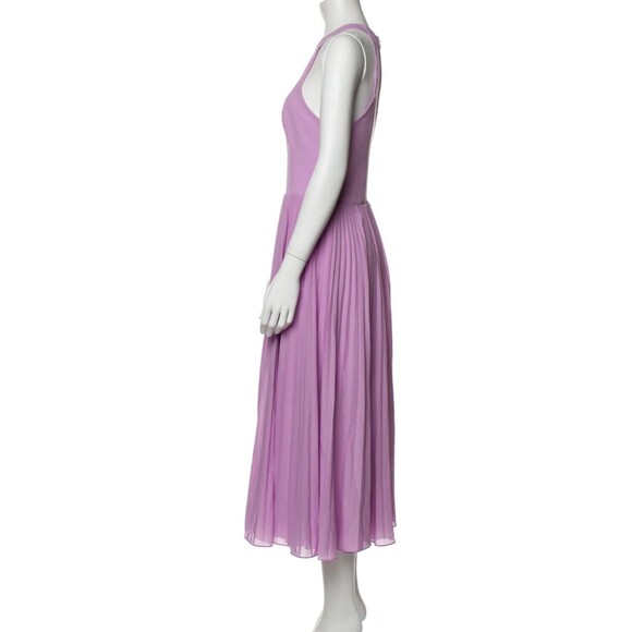 DESIGNER HALSTON HERITAGE PURPLE CREW NECK SLEEVELESS PLEATED A LINE DRESS 12.R - Picture 4 of 15